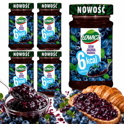 Łowicz DŻEM 6KCAL JAGODOWO BORÓWKOWY bez dodatku cukru 200g x5 = 1KG
