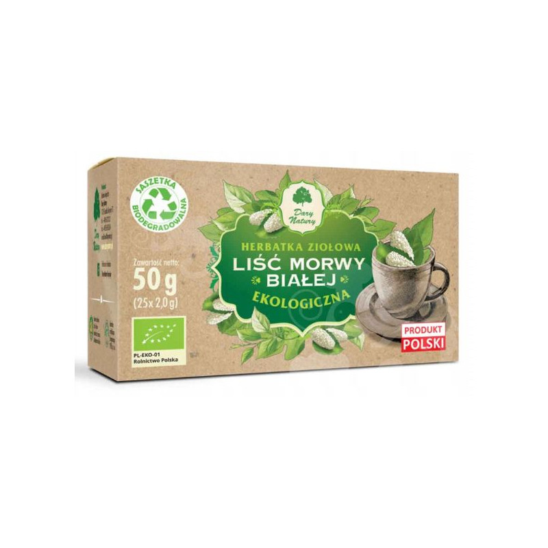 MORWA BIAŁA liść MORWY BIAŁEJ herbatka 25 saszetek EKO 50g DARY NATURY