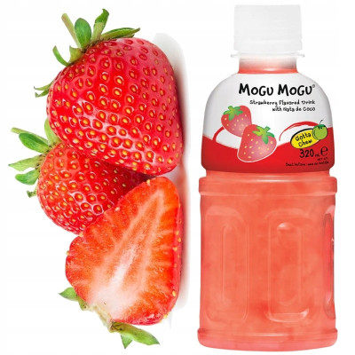 dubel MOGU MOGU napój TRUSKAWKA kawałkami galaretki kokosoweJ 320ml KRÓTKA DATA