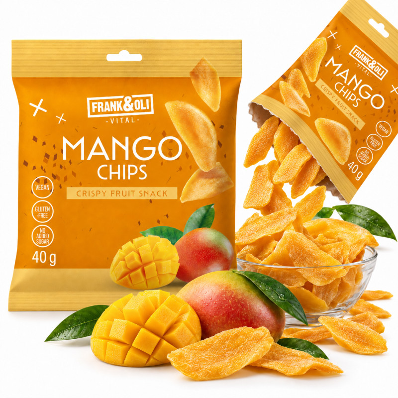Frank&Oli MANGO CHIPS CHIPSY MANGO 40g zdrowa przekąska bez dodatku cukru