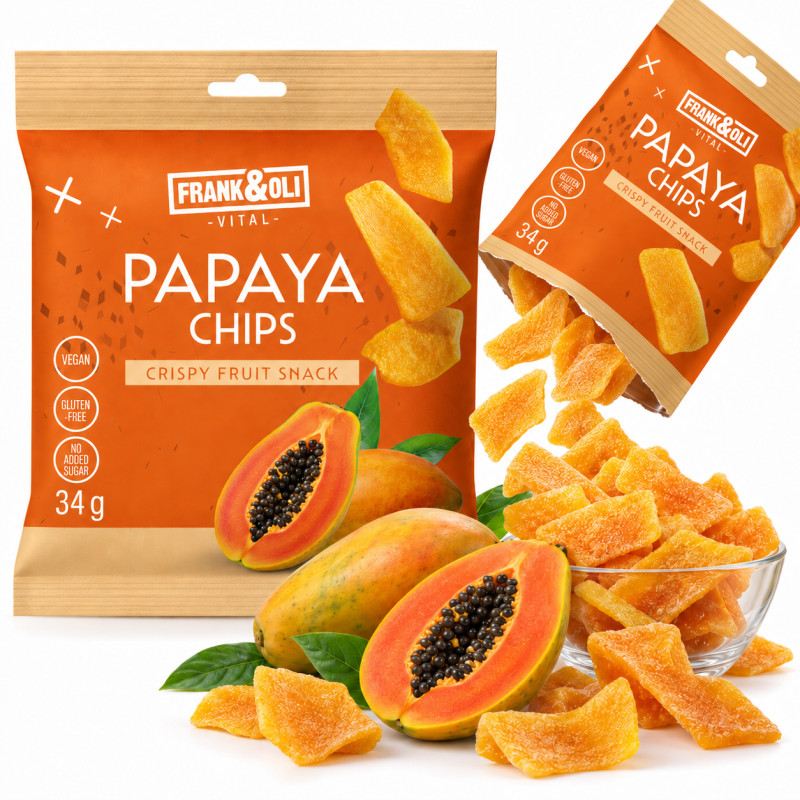 Frank&Oli PAPAYA CHIPS CHIPSY Z PAPAJI  34g przekąska bez wyrzutów sumienia!