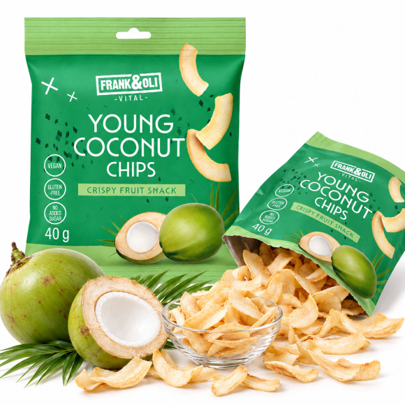 Frank&Oli YOUNG COCONUT CHIPS CHIPSY Z MŁODEGO KOKOSA 40g zdrowa przekąska