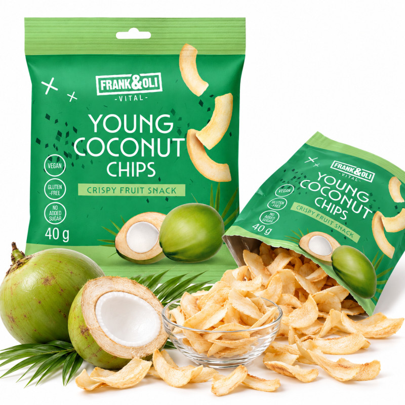 Frank&Oli YOUNG COCONUT CHIPS CHIPSY Z MŁODEGO KOKOSA 40g zdrowa przekąska