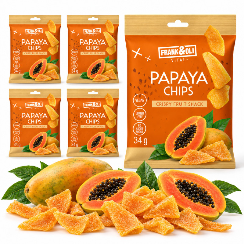 Frank&Oli PAPAYA CHIPS CHIPSY Z PAPAJI  34g x5 = 0,17KG zdrowa przekąska