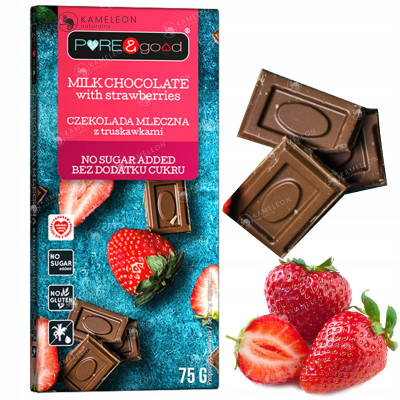 CZEKOLADA MLECZNA Z TRUSKAWKAMI bez dodatk CUKRU GLUTENU 75g KETO Pure&Good