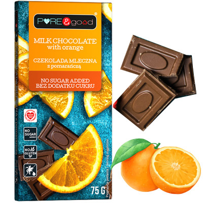 Pure&Good CZEKOLADA MLECZNA Z POMARAŃCZĄ stewia bez CUKRU GLUTENU 75g