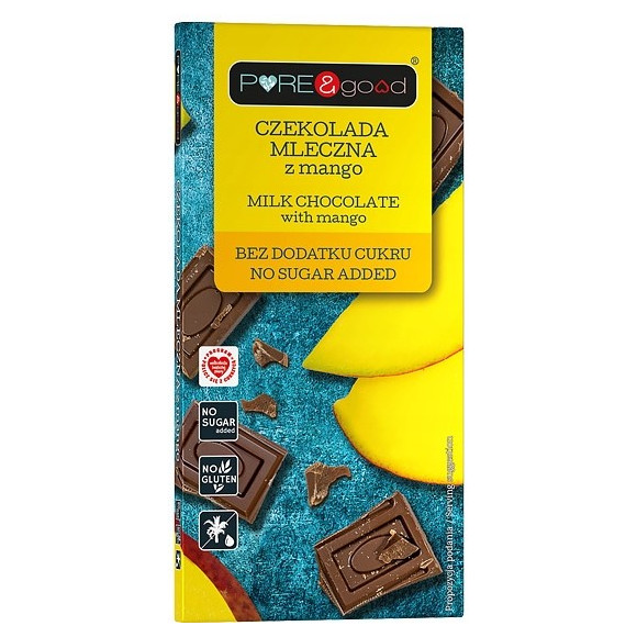 CZEKOLADA MLECZNA Z MANGO ZE STEWIĄ bez CUKRU 75g Pure&Good 