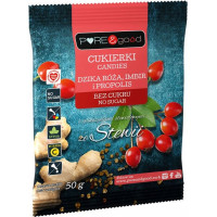 Pure&Good CUKIERKI DZIKA RÓŻA IMBIR I PROPOLIS ze stewią BEZ CUKRU 50g
