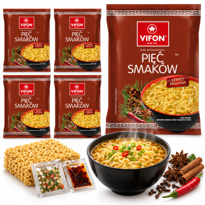 Vifon ZUPA PIĘĆ SMAKÓW zupka chińska błyskawiczna LEKKO PIKANTNA 70g x5