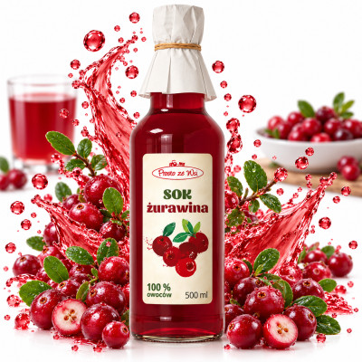 Prosto ze Wsi SOK ŻURAWINOWY Z ŻURAWINY 500ml - 90% owoców + 10% cukru