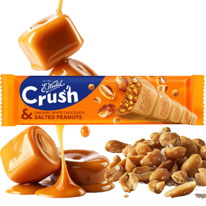 Wedel BATON CRUSH Z CZEKOLADY BIAŁEJ KARMELOWEJ Z ORZESZKAMI 25G  KRÓTKA DATA