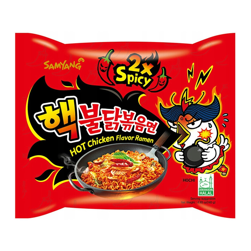 BULDAK DANIE ZUPA MAKARON KOREAŃSKI OSTRY RAMEN HOT KURCZAK 2x SPICY 130g