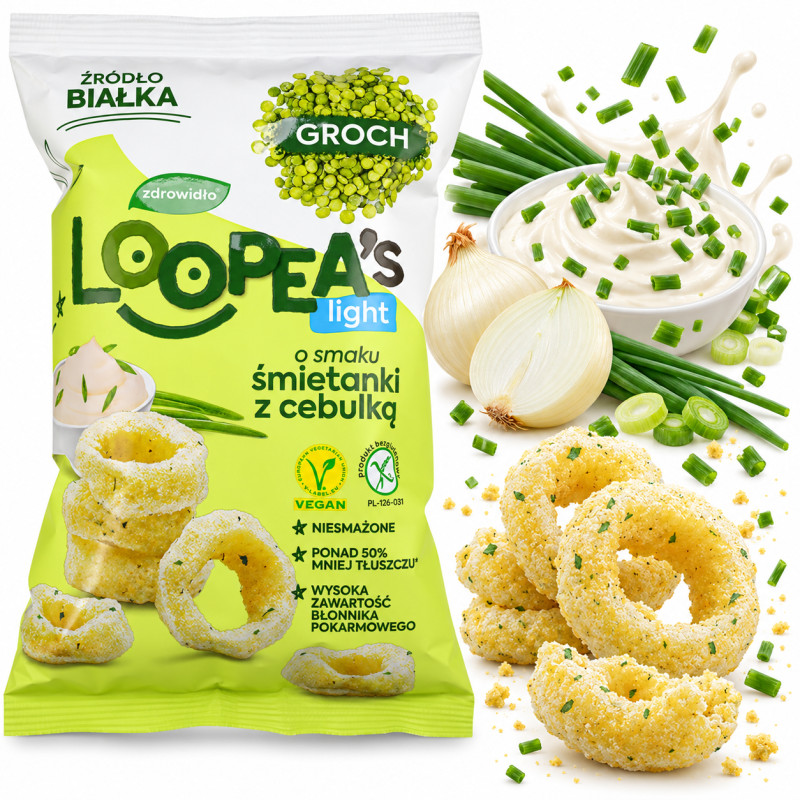 Loopea's CHRUPKI Z GROCHU O SMAKU ŚMIETANKI Z ZIELONĄ CEBULKĄ 50g