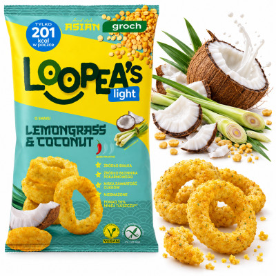 Loopea's CHRUPKI Z GROCHU LEMONGRASS&COCO Trawa cytr Kosos bez glutenu 50g