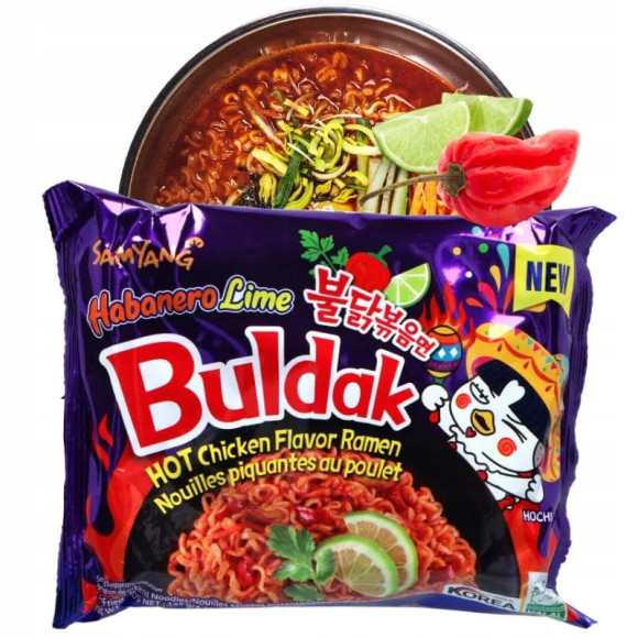 BULDAK  MAKARON KOREAŃSKI OSTRY RAMEN KURCZAK HABANERO LIME KRÓTKA DATA