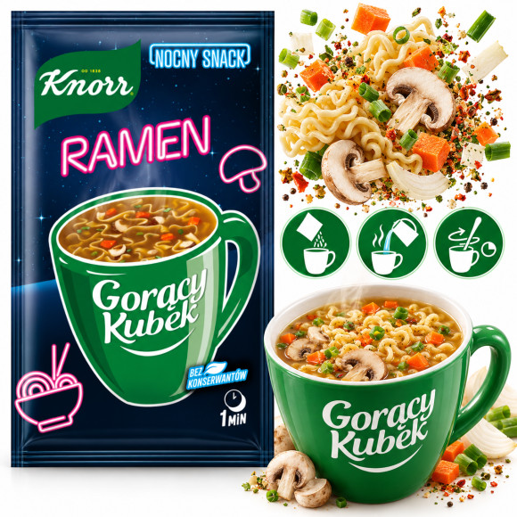 Knorr GORĄCY KUBEK ZUPA RAMEN o saku kurczaka 16g SASZETKA NOCNY SNACK