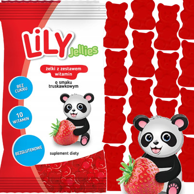 LILY JELLIES ŻELKI BEZ CUKRU Z 10 WITAMINAMI  TRUSKAWKA 30g 