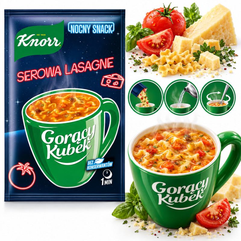 Knorr ZUPA GORĄCY KUBEK SEROWA LASAGNE 19G SASZETKA NOCNY SNACK