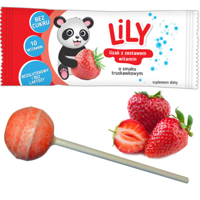 LILY LIZAK BEZ CUKRU Z 10 WITAMINAMI C E B complex TRUSKAWKA Truskawkowy x1