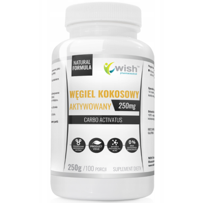 WISH Węgiel Kokosowy AKTYWOWANY 250g 100 porcji wsparcie: problem z gazami