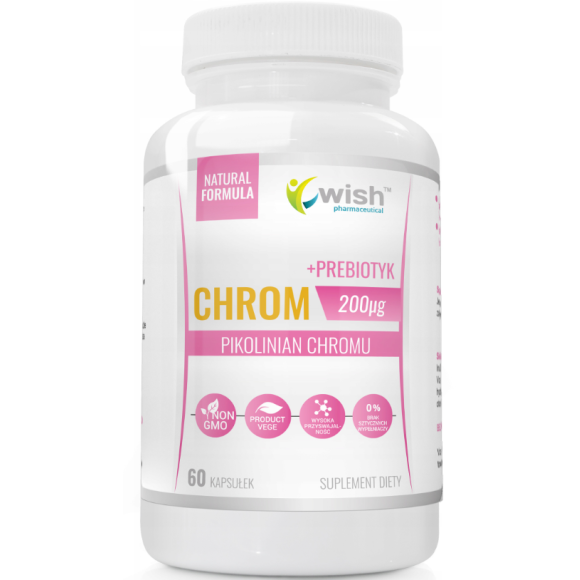 WISH Chrom Pikolinian Chromu 200mcg + Prebiotyk Produkt Vege 60 Kapsułek