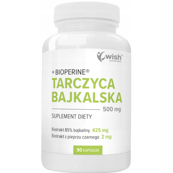 WISH TARCZYCA BAJKALSKA 500 mg + BIOPERINE wsparcie SERCE SPOKÓJ 90KAPS