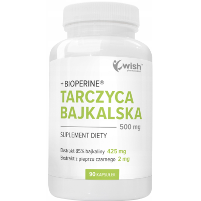 WISH TARCZYCA BAJKALSKA 500 mg + BIOPERINE wsparcie SERCE SPOKÓJ 90KAPS