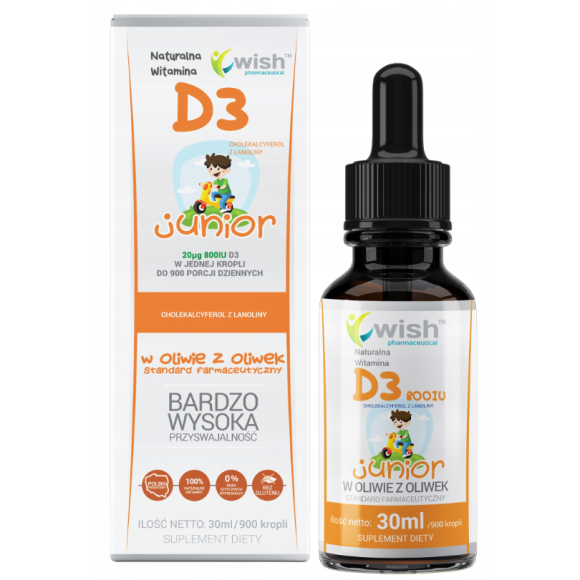 WISH Naturalna WITAMINA D3 JUNIOR 800IU wsparcie ODPORNOŚĆ KOŚCI 30ML