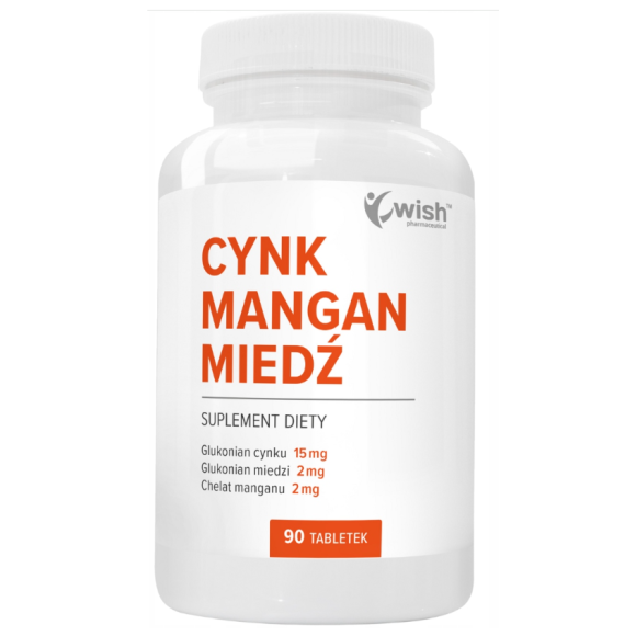 WISH CYNK + MANGAN + MIEDŹ Regeneracja Skóry Mocne Włosy Paznokcie 90 tabl.