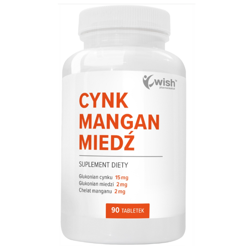 WISH CYNK + MANGAN + MIEDŹ Regeneracja Skóry Mocne Włosy Paznokcie 90 tabl.