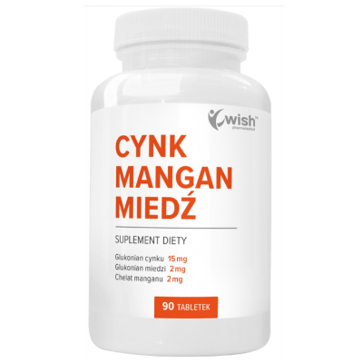 WISH CYNK + MANGAN + MIEDŹ Regeneracja Skóry Mocne Włosy Paznokcie 90 tabl.