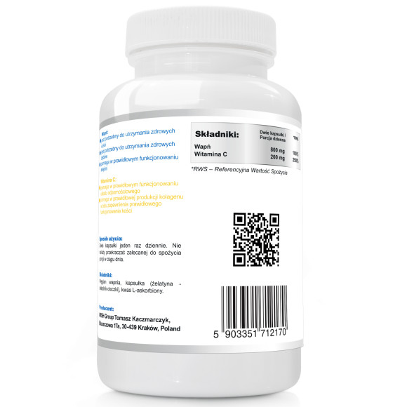 Wish CALCIUM + WITAMINA C WAPŃ 400mg 50% RSW 120 kaps na 2 miesiące