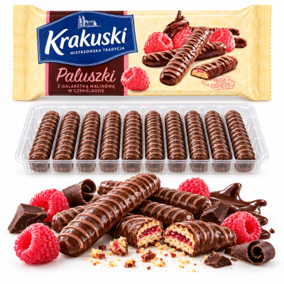 Krakuski CIASTKA PALUSZKI MALINOWE W CZEKOLADZIE 144g