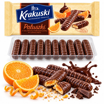 Krakuski CIASTKA PALUSZKI POMARAŃCZOWE W CZEKOLADZIE 144g