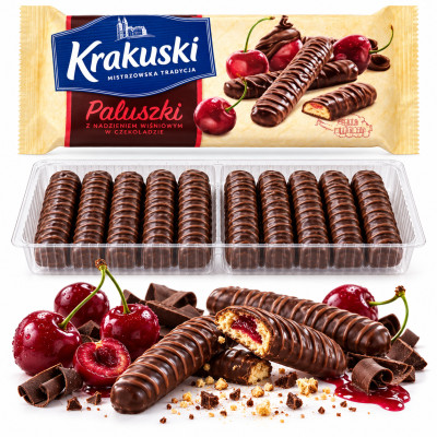 Krakuski CIASTKA PALUSZKI WIŚNIOWE W CZEKOLADZIE 144g