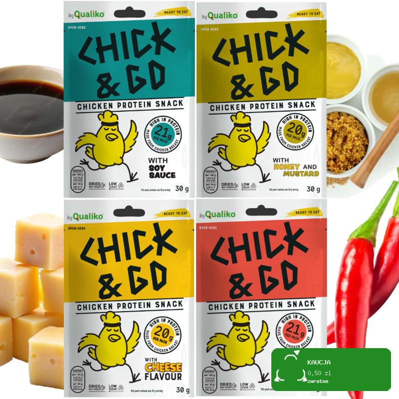 CHICK&GO suszona PIERŚ KURCZAKA plastry przekąska MIX 4 SMAKÓW 30g x4 =120g
