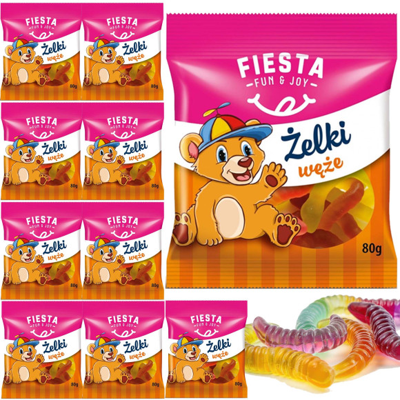 Fiesta ŻELKI WĘŻE ciekawa przekąska DLA DZIECI i dorosłych 80g x10 = 0,8kg