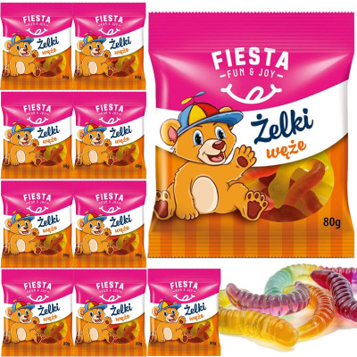 Fiesta ŻELKI WĘŻE ciekawa przekąska DLA DZIECI i dorosłych 80g x10 = 0,8kg