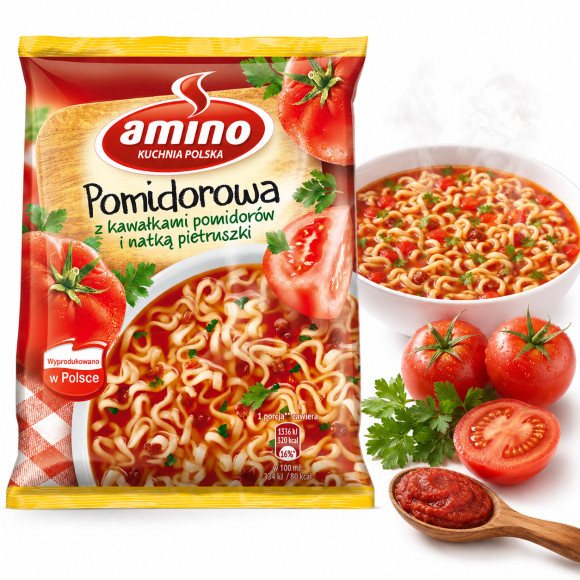 Amino ZUPA POMIDOROWA Z KAWAŁKAMI POMIDORÓW I PIETRUSZKĄ KRÓTKA DATA