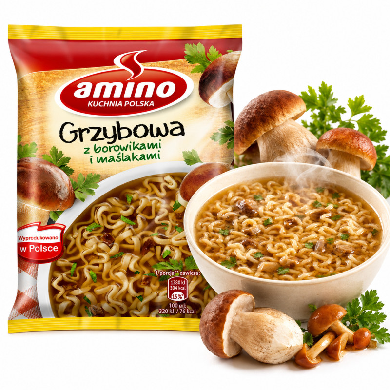 Amino ZUPA GRZYBOWA Z BOROWIKAMI I MAŚLAKAMI ZUPKA CHIŃSKA 57g KRÓTKA DATA