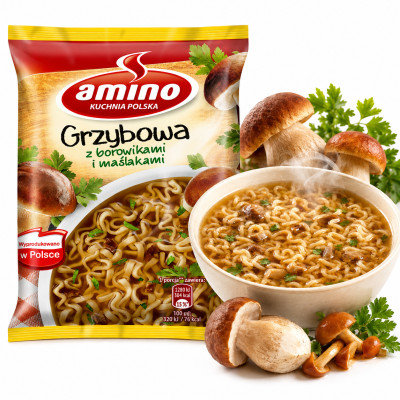 Amino ZUPA GRZYBOWA Z BOROWIKAMI I MAŚLAKAMI ZUPKA CHIŃSKA 57g KRÓTKA DATA