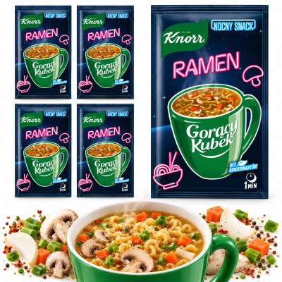 Knorr GORĄCY KUBEK ZUPA RAMEN o saku kurczaka 16g SASZETKA NOCNY SNACK x5