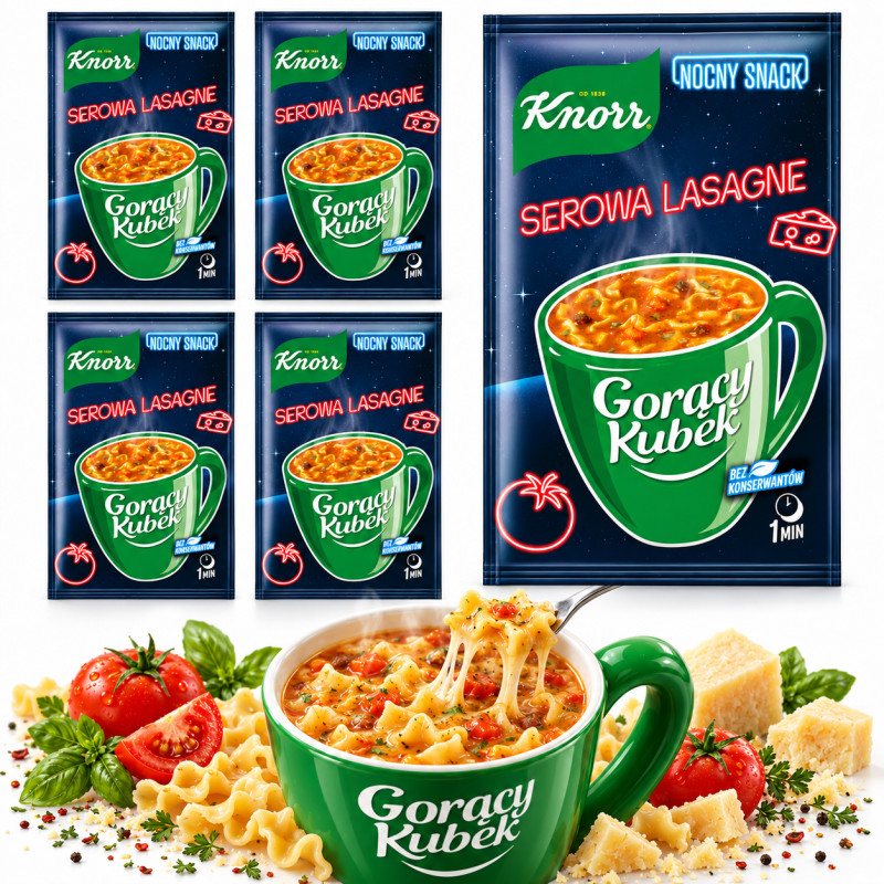 Knorr ZUPA GORĄCY KUBEK SEROWA LASAGNE 19G SASZETKA NOCNY SNACK x5