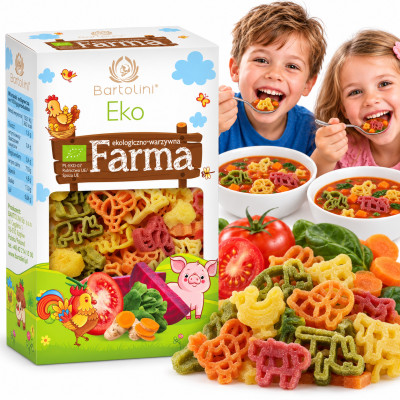 Makaron Bartolini Eko Farma 250g zwierzątka pięciosmakowe