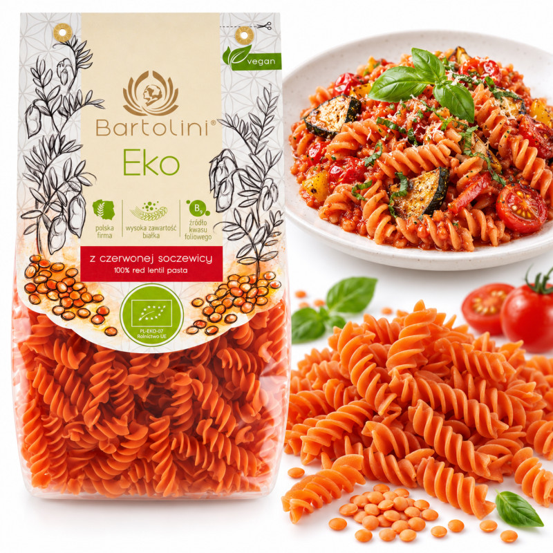 Makaron Bartolini Eko z czerwonej soczewicy 250g świderek nr 2