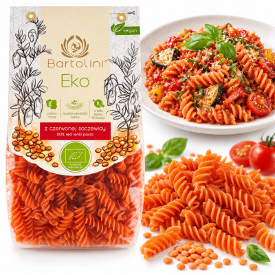 Makaron Bartolini Eko z czerwonej soczewicy 250g świderek nr 2