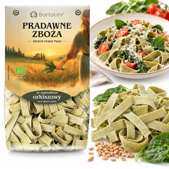 Makaron Bartolini Eko Orkiszowy ze szpinakiem 250g wstążka (pappardelle)