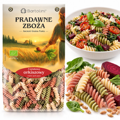 Makaron Bartolini Eko Orkiszowy 3-smakowy 250g świderek nr 5