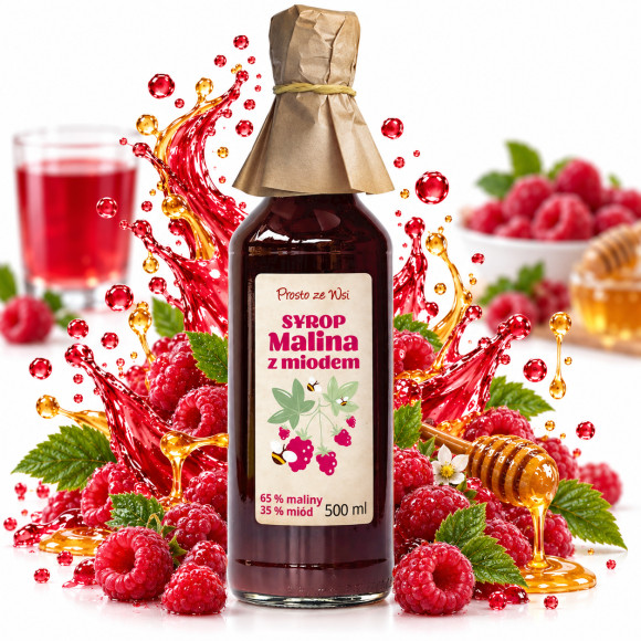 Prosto ze wsi SYROP MALINOWY Z MIODEM malina 65% + miód 35% - 500ml