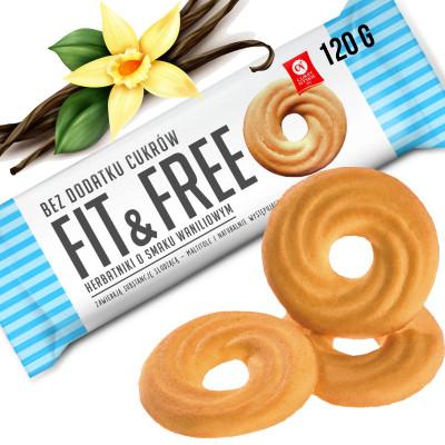 CUKRY NYSKIE FIT & FREE ciastka HERBATNIKI WANILIOWE bez dodatku cukru 120g